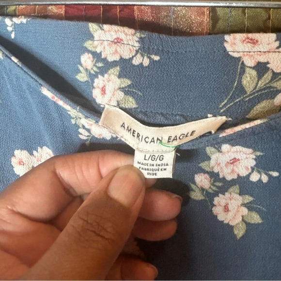 American Eagle Blue Floral Elastic Waist Lined Skirt size Large - Picture 4 of 5